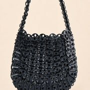 Black crystal beaded crescent shoulder bag detail image