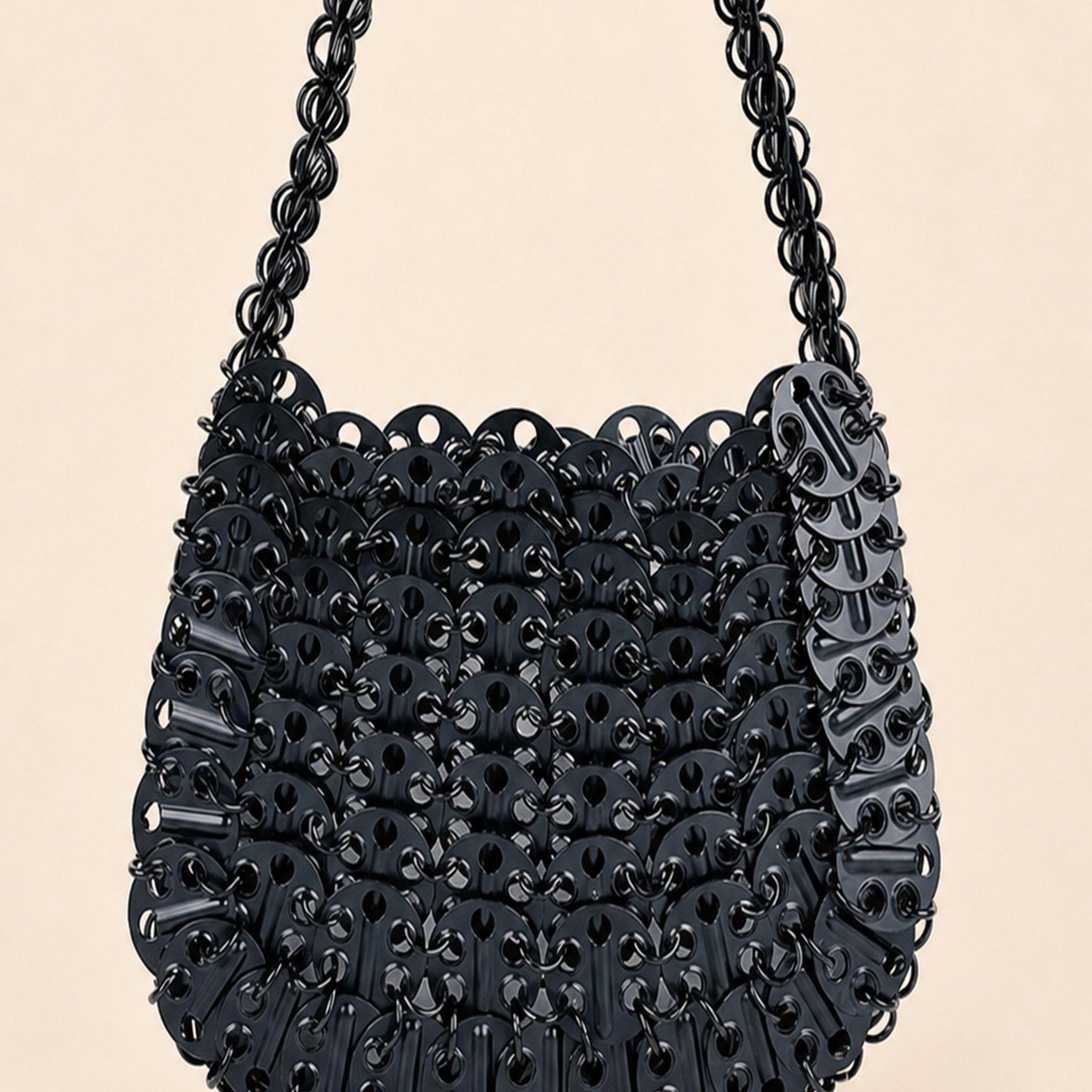 Black crystal beaded crescent shoulder bag detail image