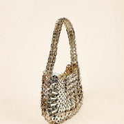 Rose Gold crystal beaded crescent shoulder bag angle view
