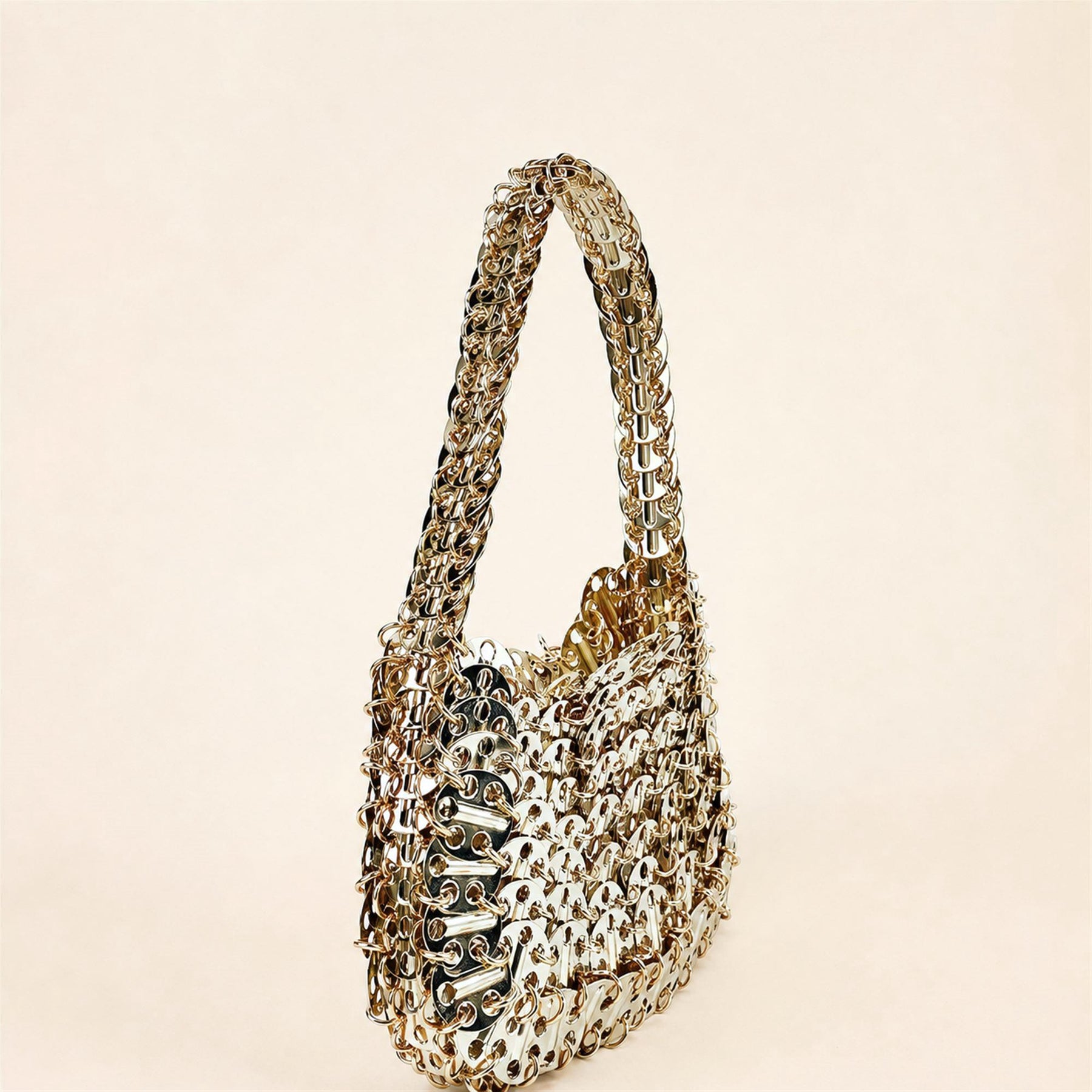Rose Gold crystal beaded crescent shoulder bag angle view
