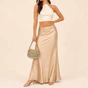 Rose Gold crystal beaded crescent shoulder bag model styling image