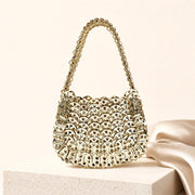 Rose Gold crystal beaded crescent shoulder bag scene image