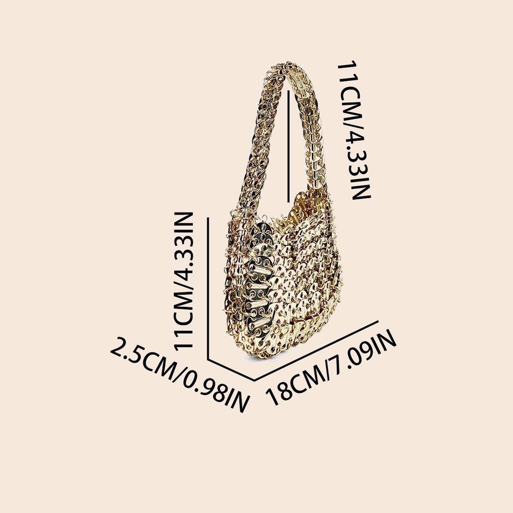 Rose Gold crystal beaded crescent shoulder bag size guide image