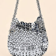 Silver crystal beaded crescent shoulder bag detail image
