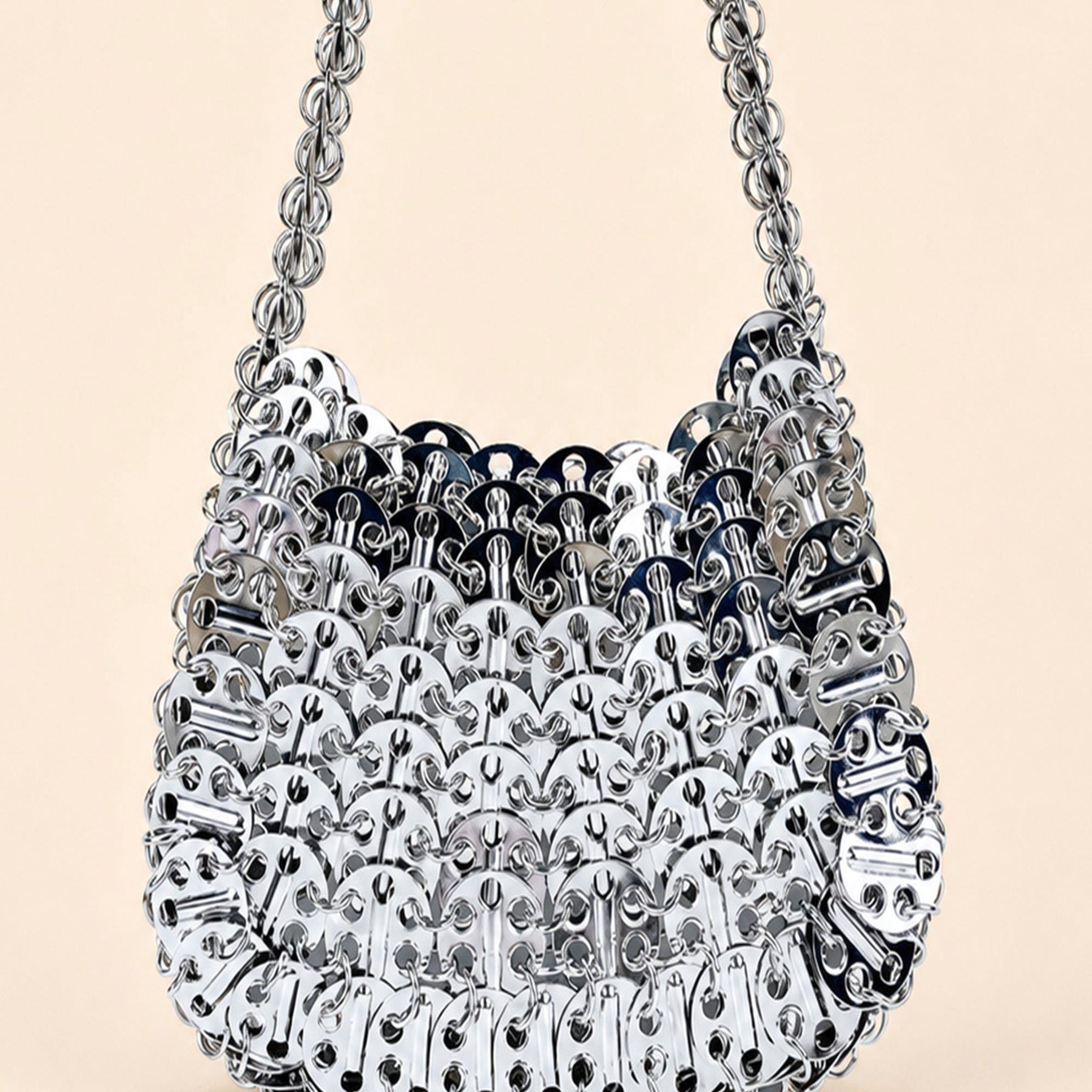 Silver crystal beaded crescent shoulder bag detail image