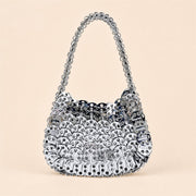 Silver crystal beaded crescent shoulder bag main image