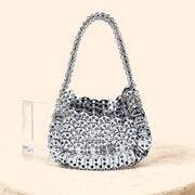 Silver crystal beaded crescent shoulder bag scene image