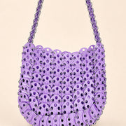 Violet crystal beaded crescent shoulder bag detail image