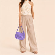 Violet crystal beaded crescent shoulder bag model styling image