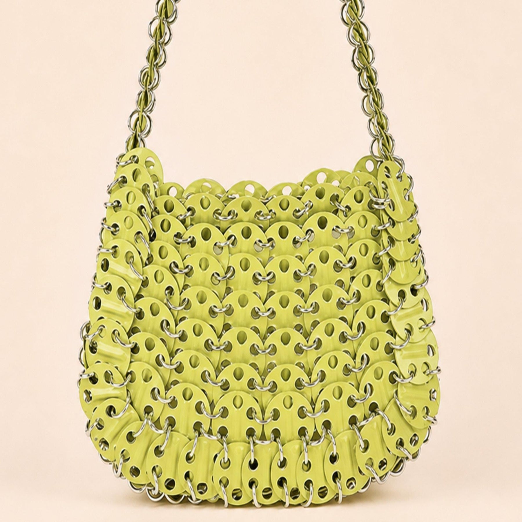 Yellow Green crystal beaded crescent shoulder bag detail image