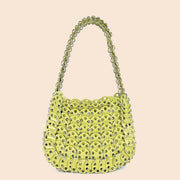 Yellow Green crystal beaded crescent shoulder bag close detail image