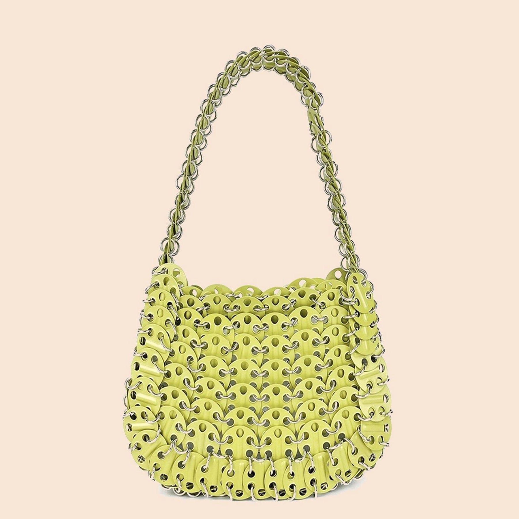 Yellow Green crystal beaded crescent shoulder bag close detail image