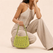Yellow Green crystal beaded crescent shoulder bag model styling image