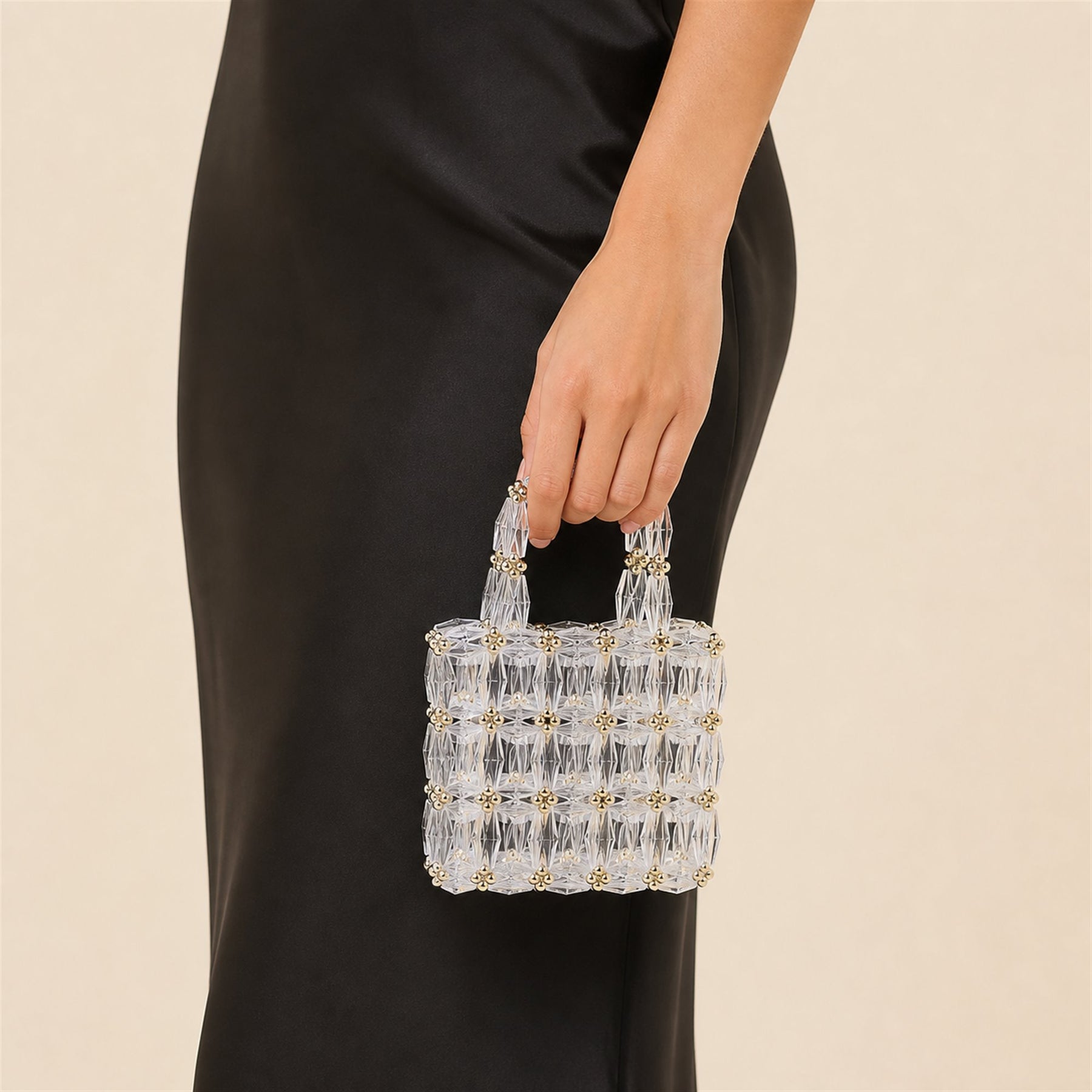 Clear faceted bead mini tote model image