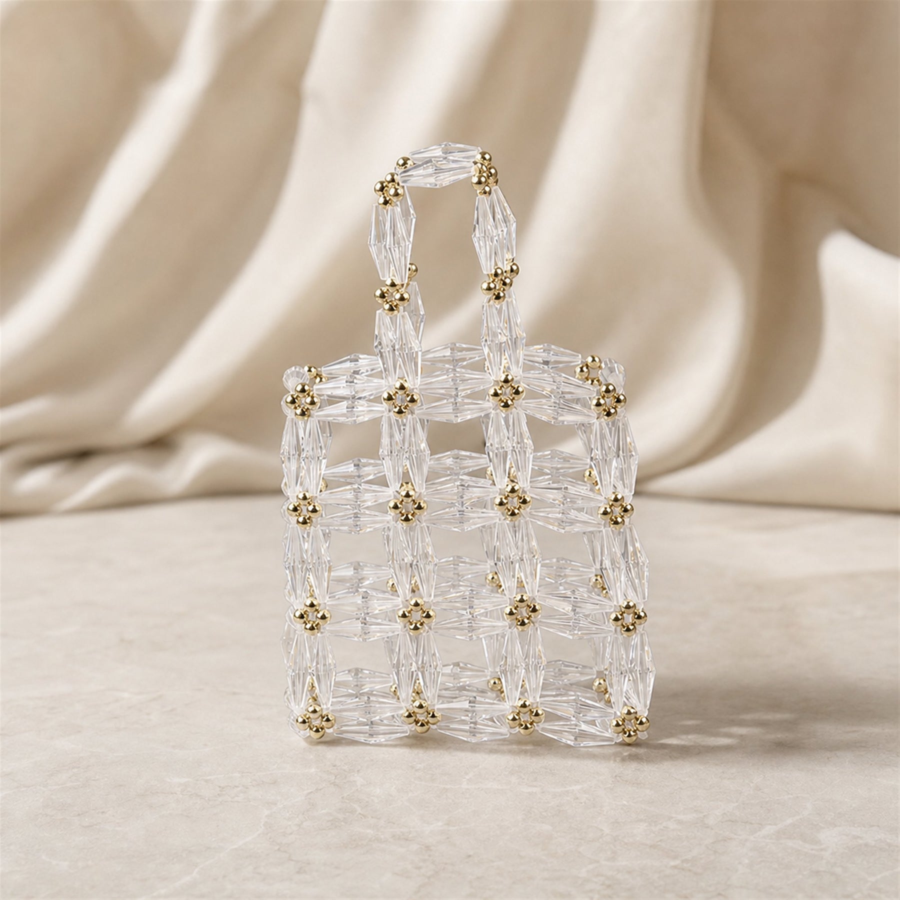 Clear faceted bead mini tote lifestyle image