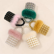 Feather-trim beaded mini bucket bag color options image