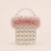 Feather-Trim Beaded Mini Bucket Bag