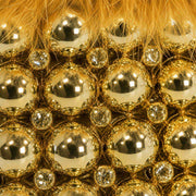 Golden Yellow feather-trim beaded mini bucket bag detail image