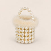 Feather-Trim Beaded Mini Bucket Bag
