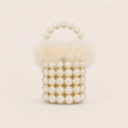 Feather-Trim Beaded Mini Bucket Bag