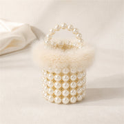 Feather-Trim Beaded Mini Bucket Bag