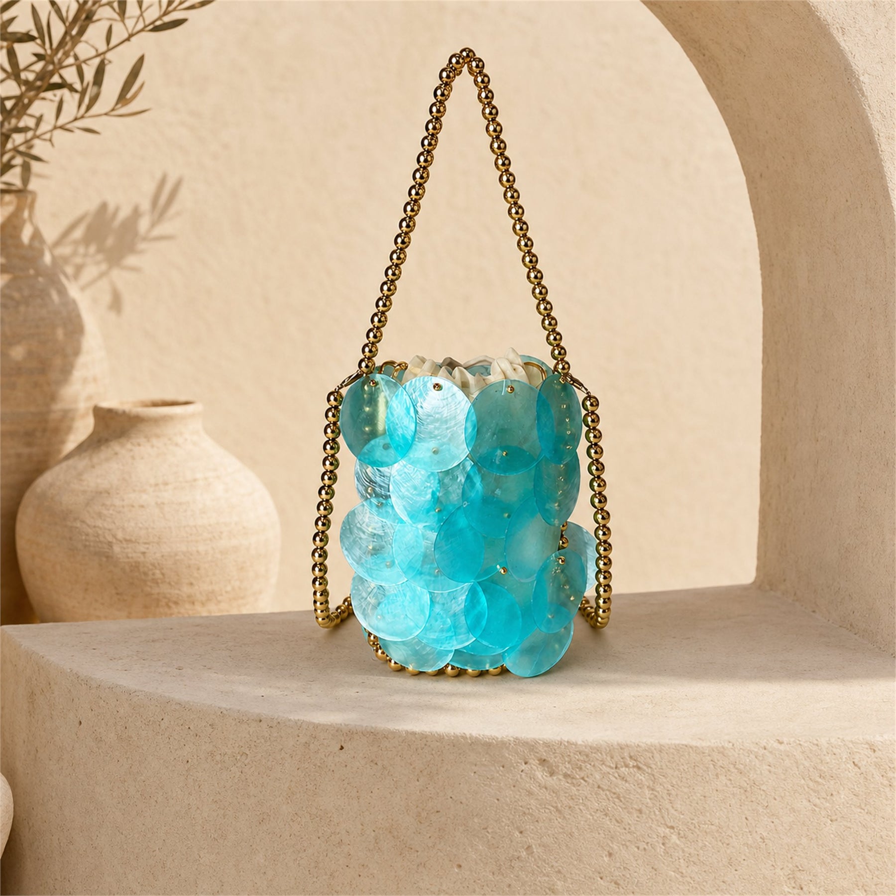 Iridescent Shell Disc Mini Bag