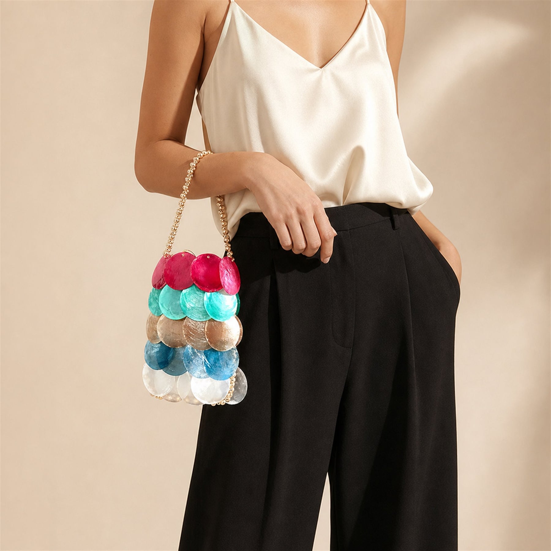 Iridescent Shell Disc Mini Bag