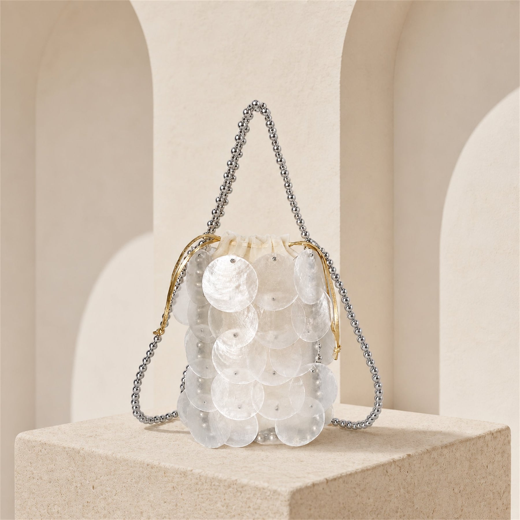 Iridescent Shell Disc Mini Bag