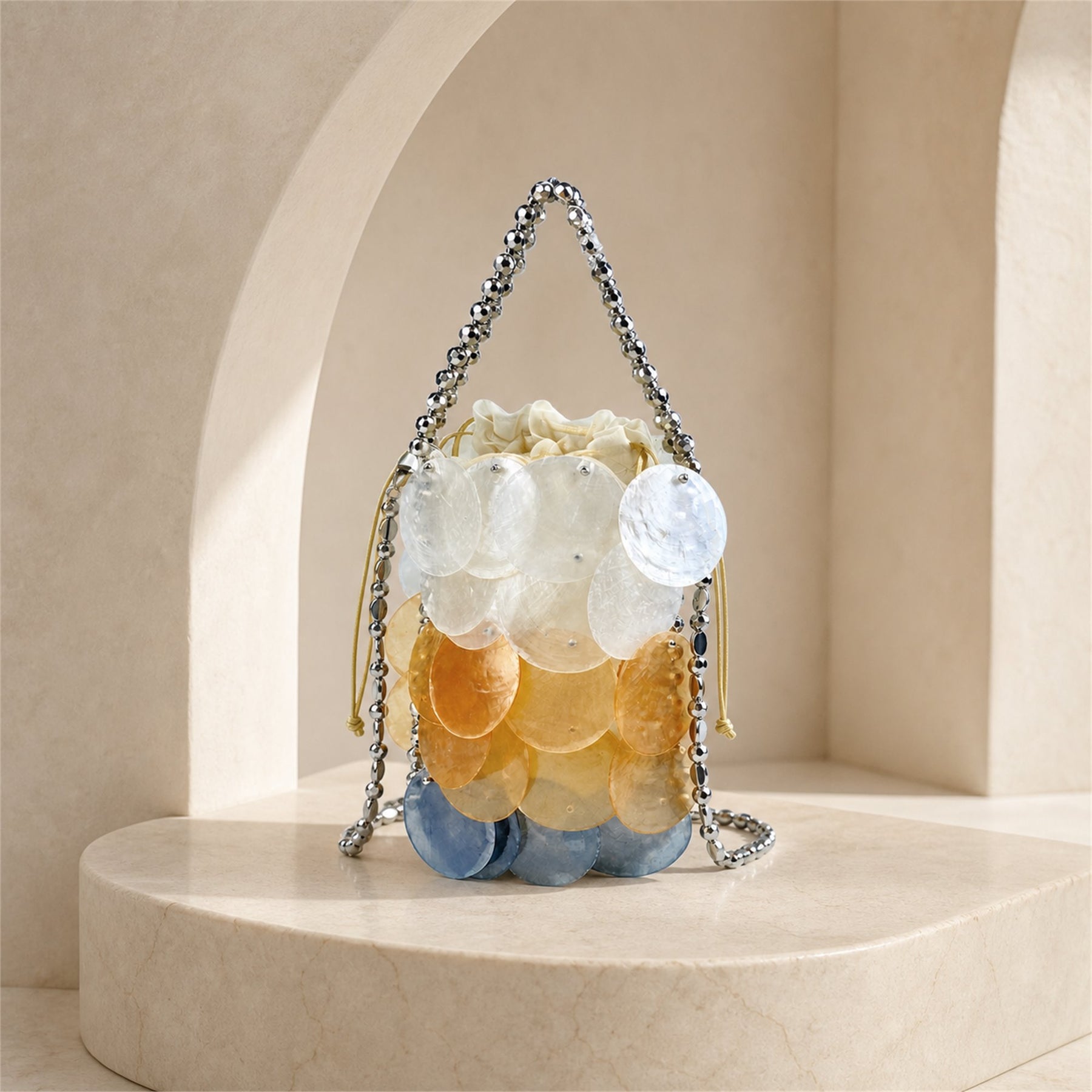 Iridescent Shell Disc Mini Bag
