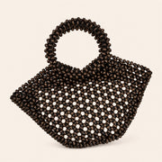 Marelune Arden Sculptural Beaded Top Handle Bag in Coffee - angle view 1