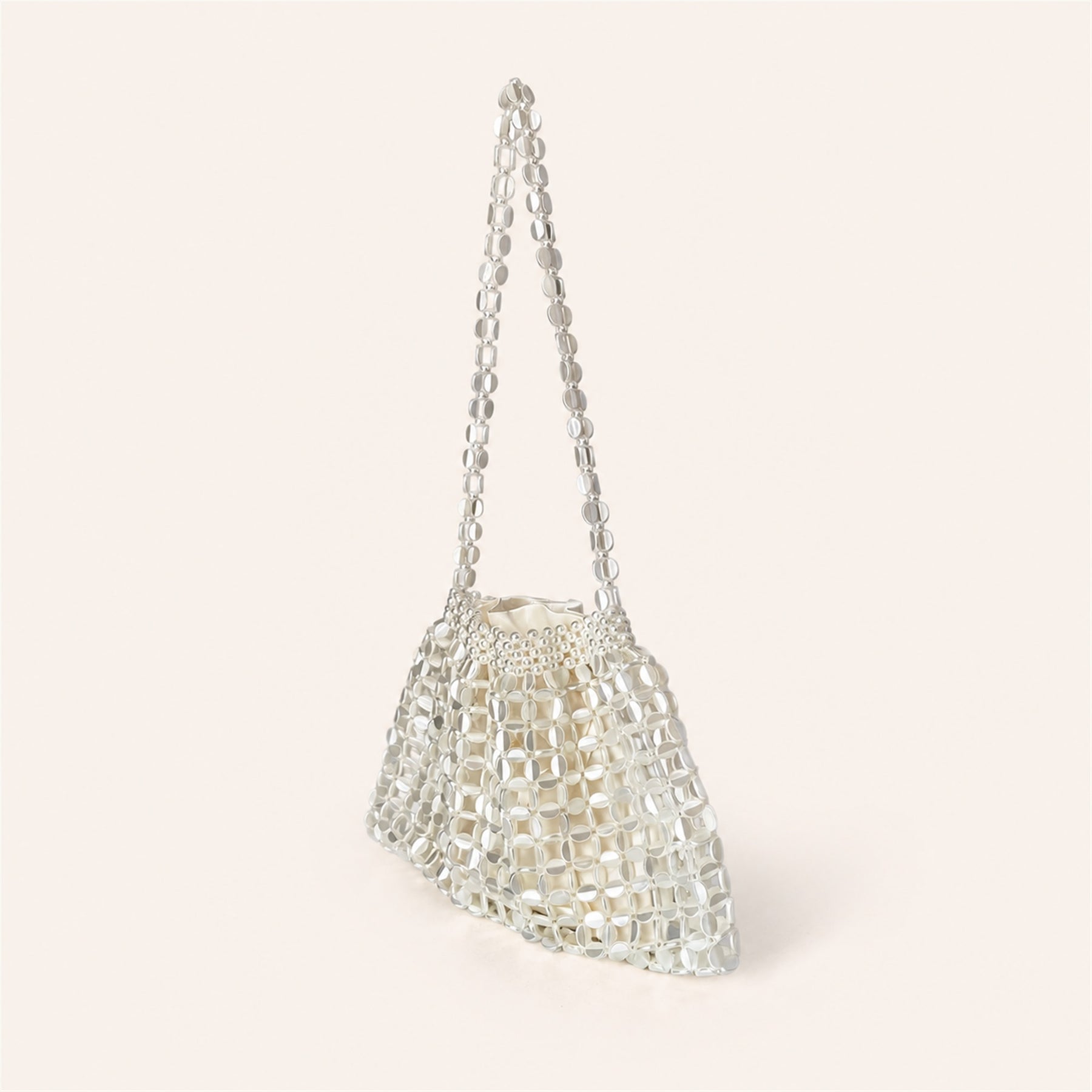 Marelune Aurelia Metallic Beaded Shoulder Bag in Beige - angle view 1