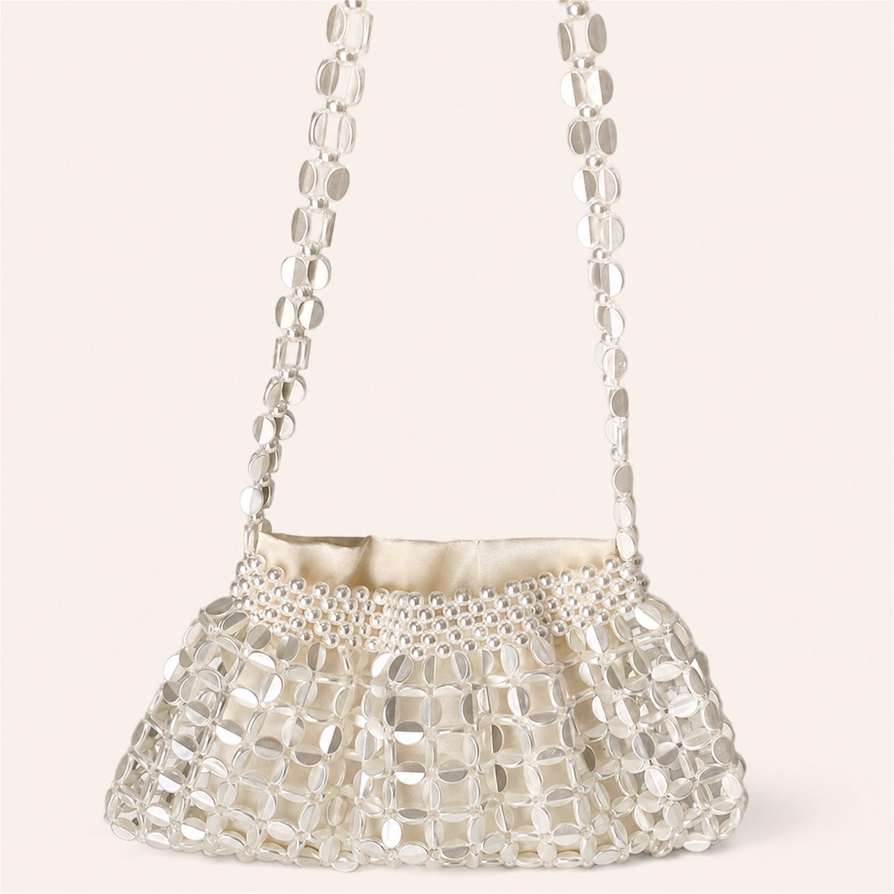 Marelune Aurelia Metallic Beaded Shoulder Bag in Beige - detail view 1