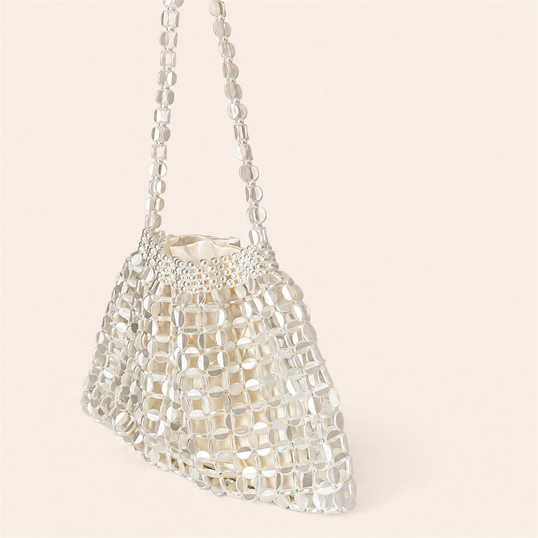 Marelune Aurelia Metallic Beaded Shoulder Bag in Beige - detail view 2