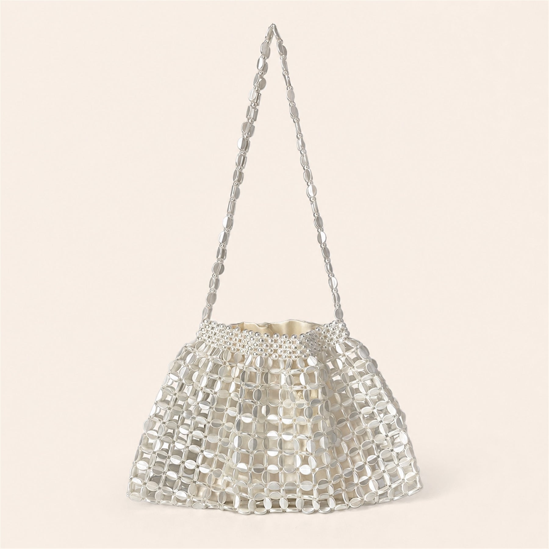 Marelune Aurelia Metallic Beaded Shoulder Bag in Beige - main view 1