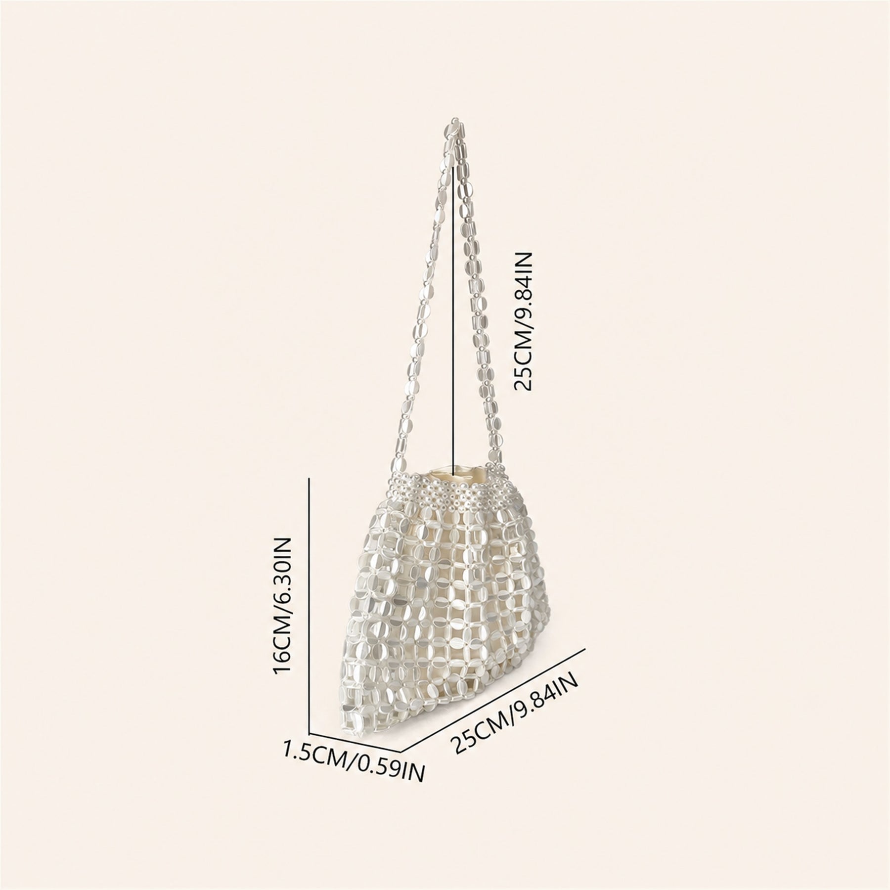 Marelune Aurelia Metallic Beaded Shoulder Bag in Beige - size guide view 1