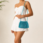 Marelune Aurelia Metallic Beaded Shoulder Bag in Blue - model view 1