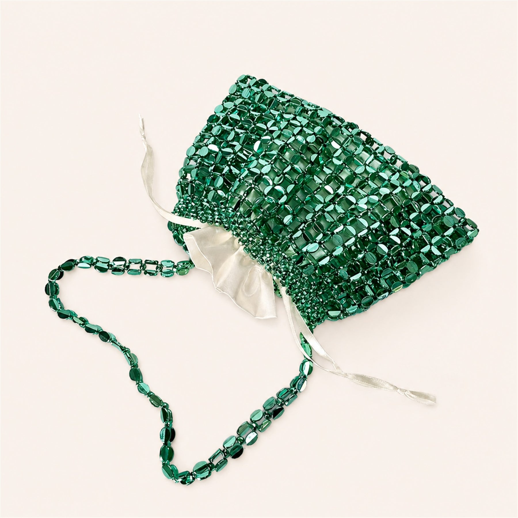 Marelune Aurelia Metallic Beaded Shoulder Bag in Green - angle view 1