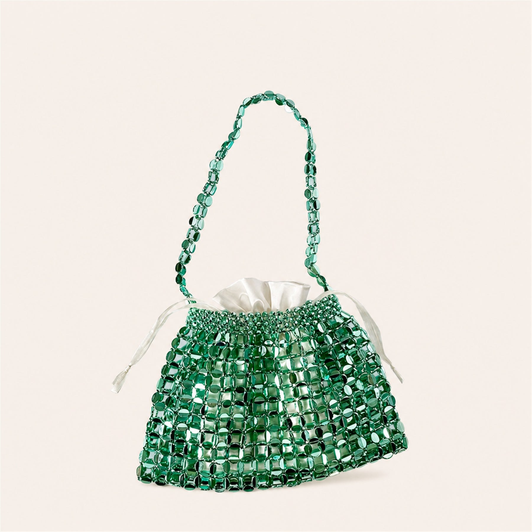 Marelune Aurelia Metallic Beaded Shoulder Bag in Green - angle view 2