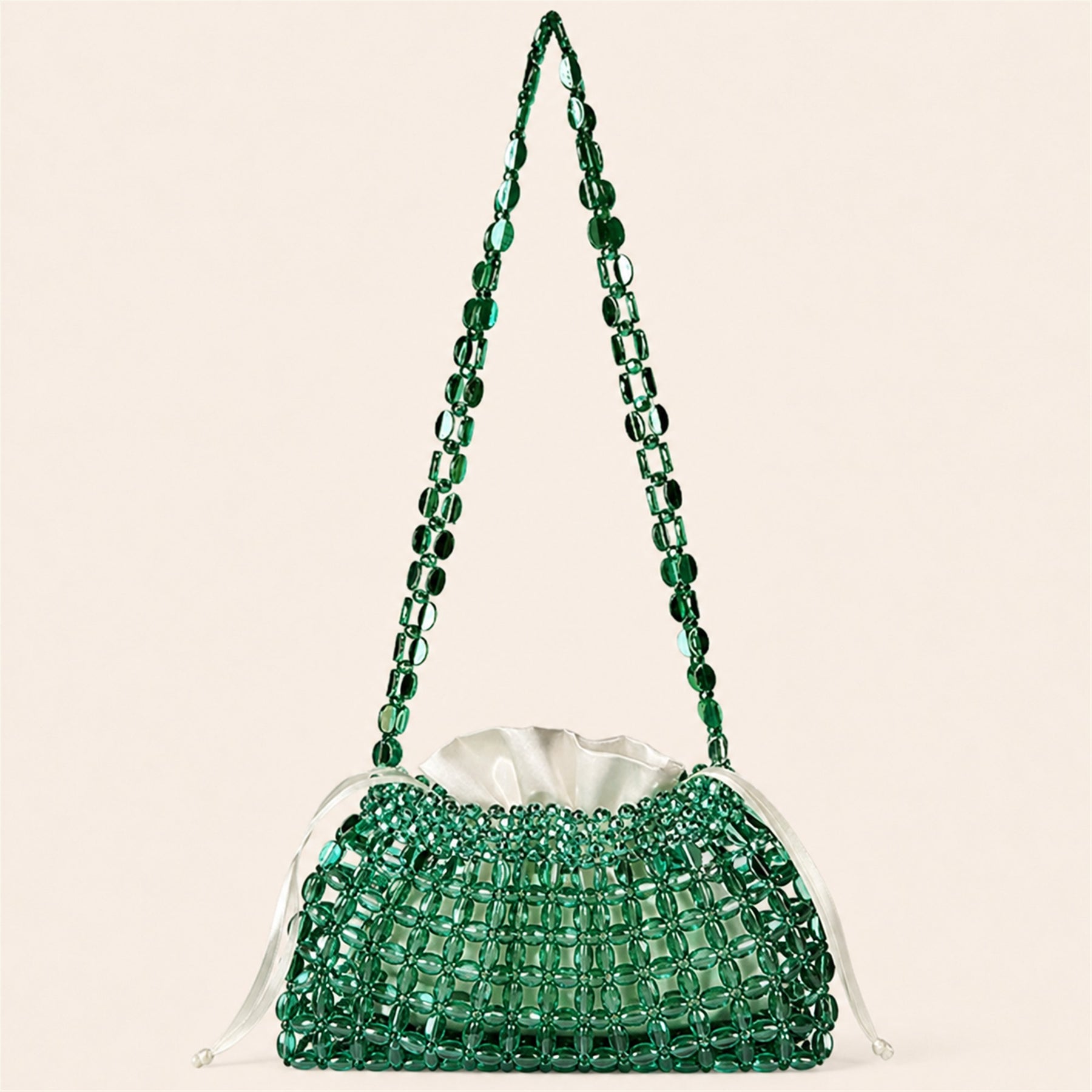 Marelune Aurelia Metallic Beaded Shoulder Bag in Green - detail view 1
