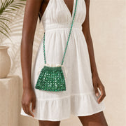 Marelune Aurelia Metallic Beaded Shoulder Bag in Green - model view 1