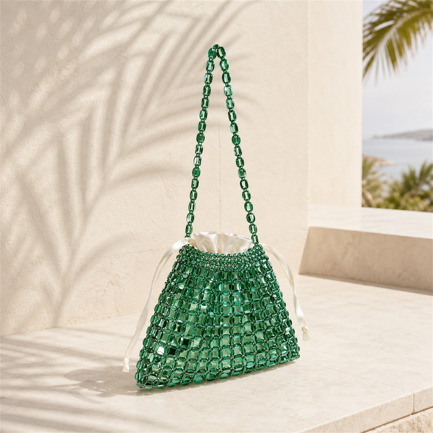 Marelune Aurelia Metallic Beaded Shoulder Bag in Green - scene view 1