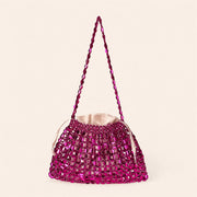 Marelune Aurelia Metallic Beaded Shoulder Bag in Magenta - angle view 1