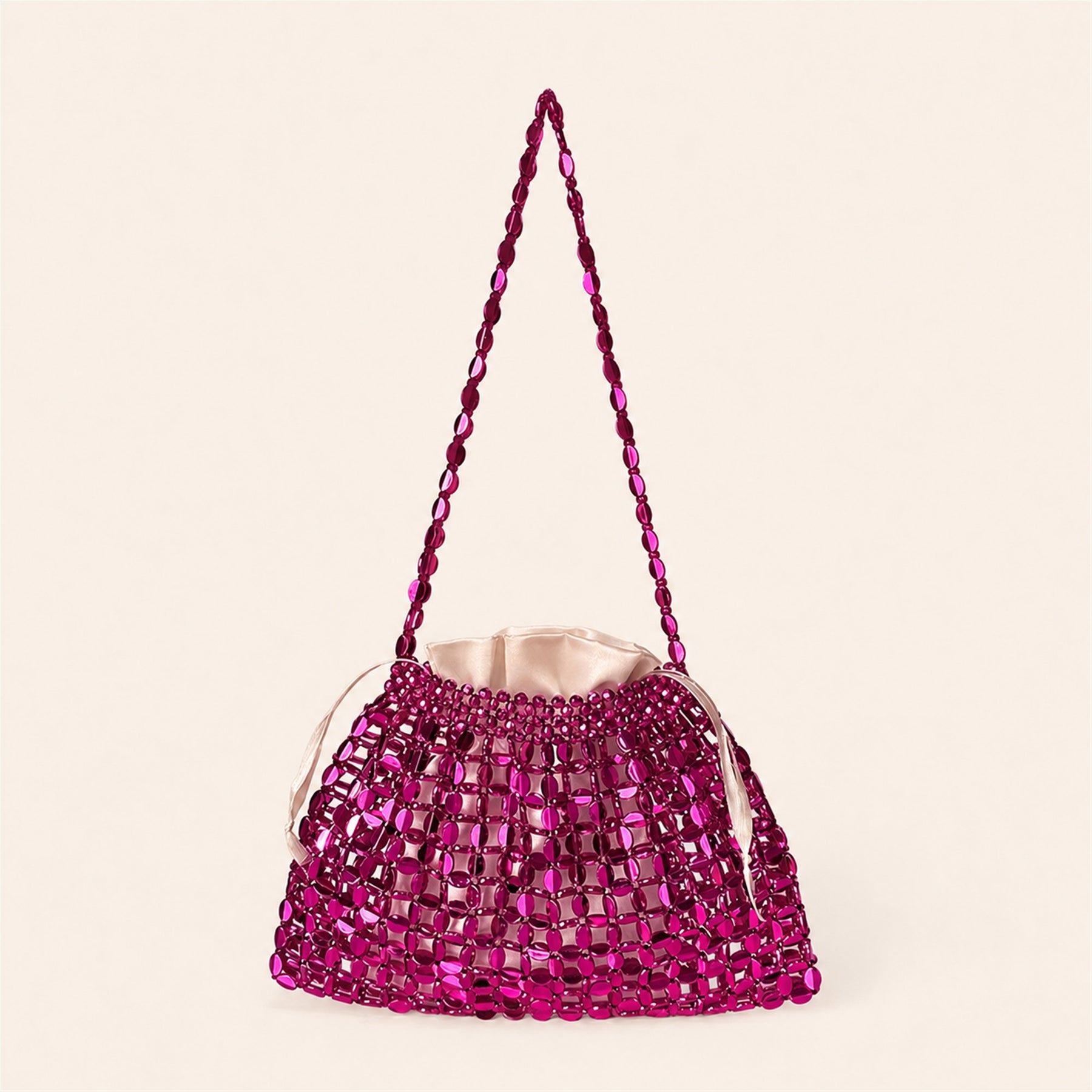 Marelune Aurelia Metallic Beaded Shoulder Bag in Magenta - angle view 1