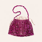 Marelune Aurelia Metallic Beaded Shoulder Bag in Magenta - angle view 2
