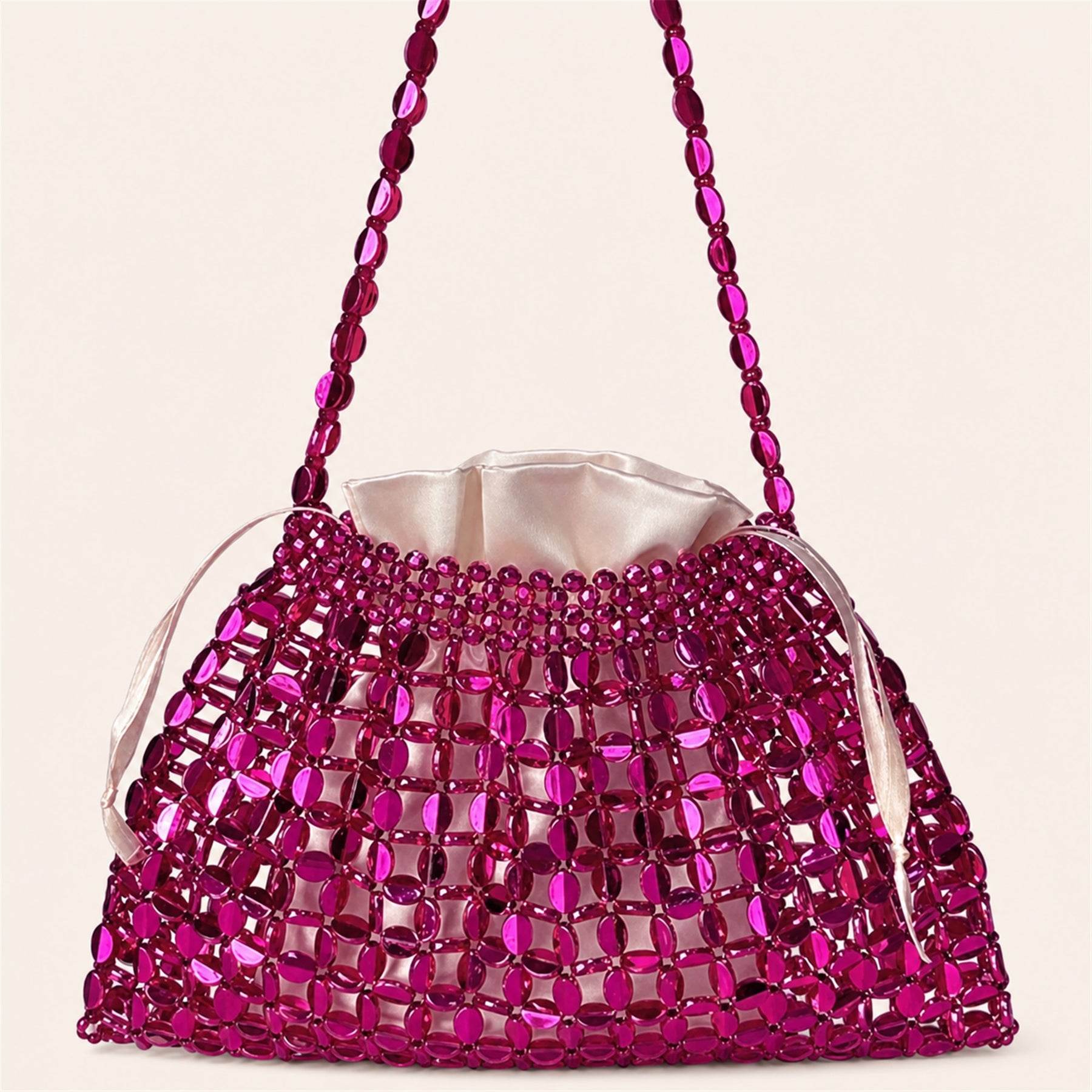 Marelune Aurelia Metallic Beaded Shoulder Bag in Magenta - detail view 1