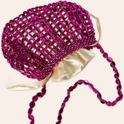 Marelune Aurelia Metallic Beaded Shoulder Bag in Magenta - detail view 2