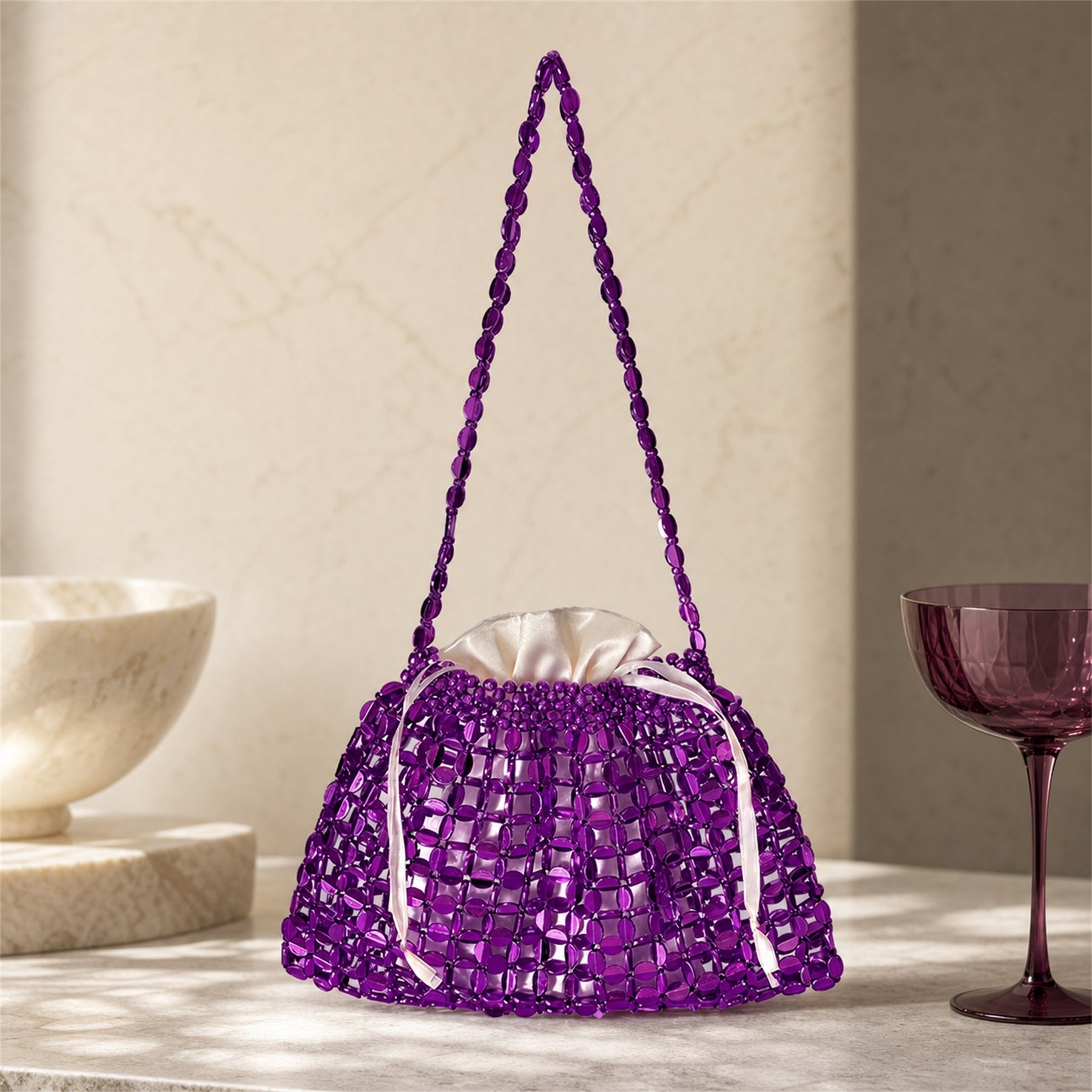 Marelune Aurelia Metallic Beaded Shoulder Bag in Purple - scene view 1