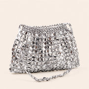 Marelune Aurelia Metallic Beaded Shoulder Bag in Silver - angle view 1