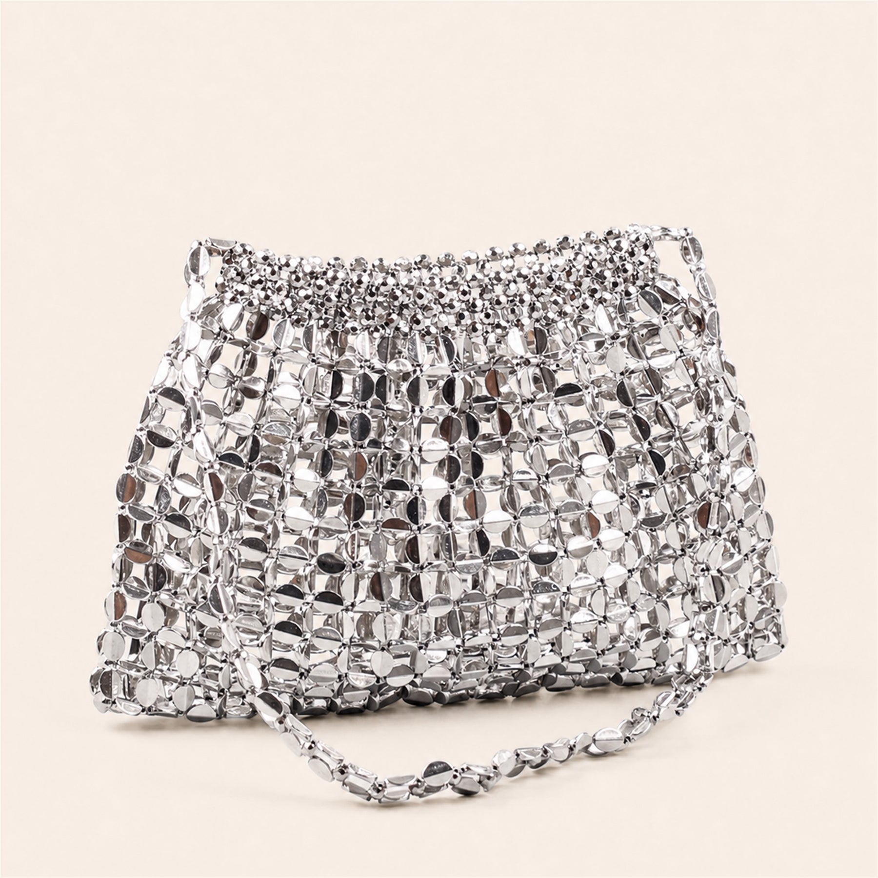 Marelune Aurelia Metallic Beaded Shoulder Bag in Silver - angle view 1