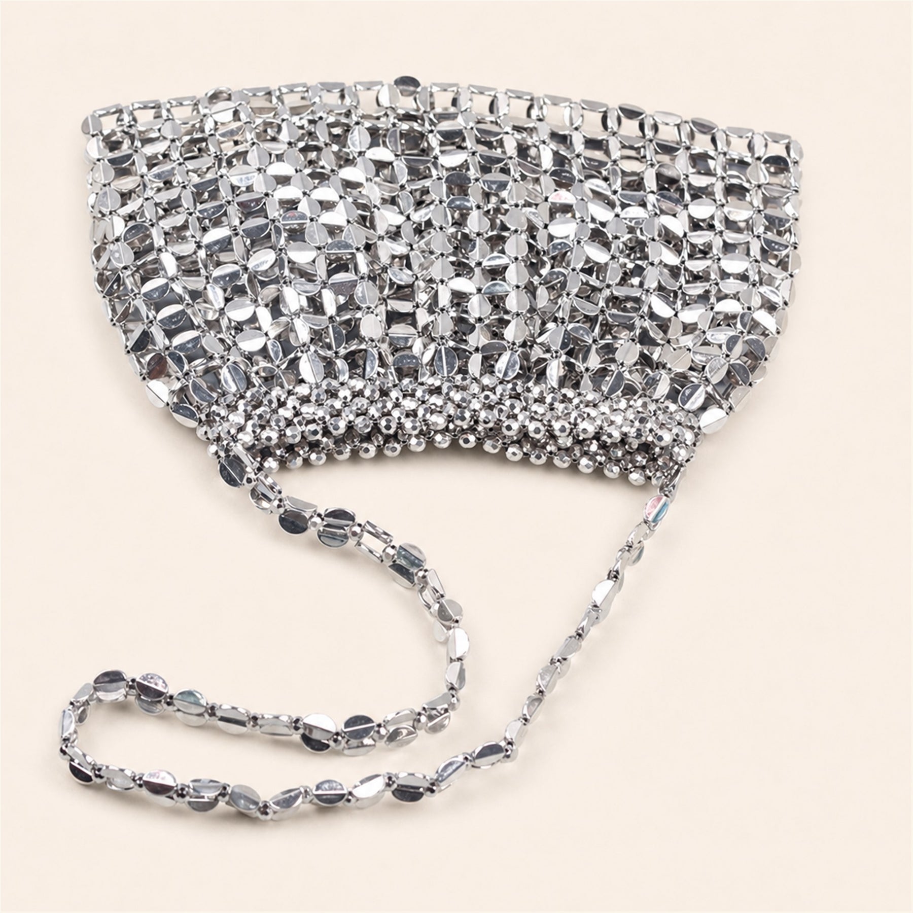 Marelune Aurelia Metallic Beaded Shoulder Bag in Silver - angle view 2